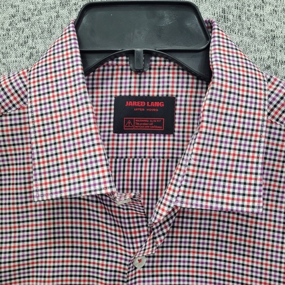 Jared Lang After‎ Hours Mens Slim Fit Gingham Dress Shirt Red Purple Black White - Picture 8 of 11